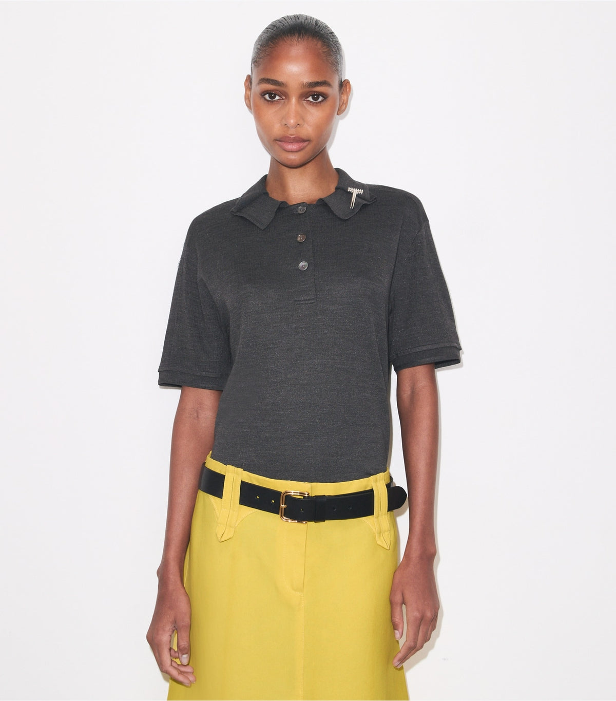 Tory Burch Silk Polo - Dark Gray