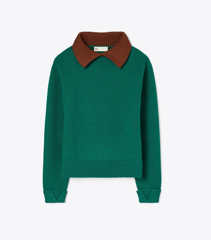 Tory Burch Wool Sweater - Emerald  / Dark Cranberry