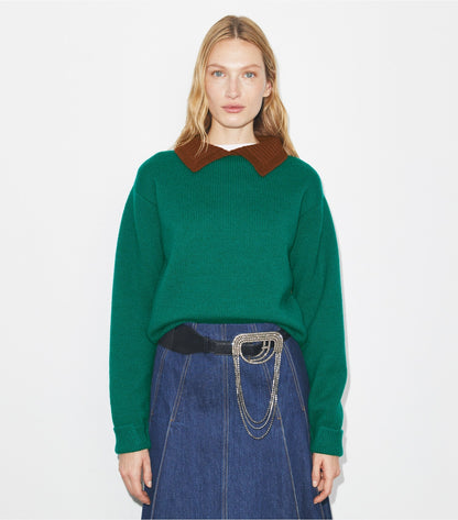 Tory Burch Wool Sweater - Emerald  / Dark Cranberry