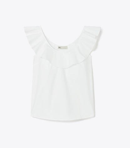 Tory Burch Cotton Flounce Top - White