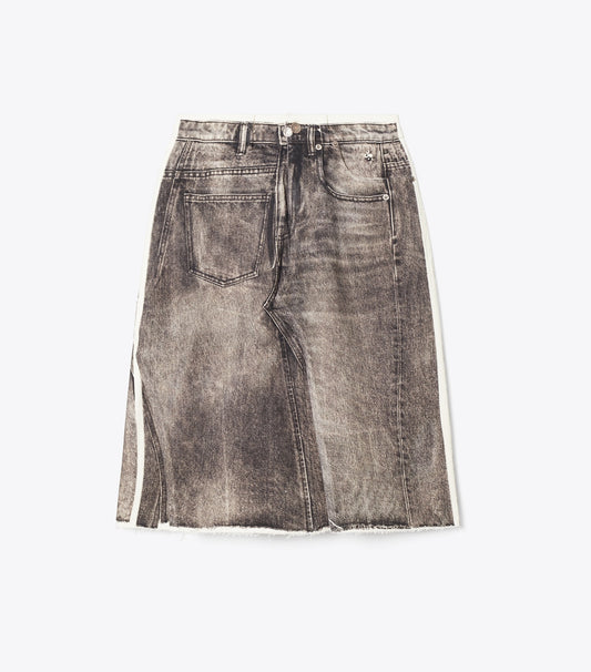 Tory Burch Overprinted Deconstructed Denim Skirt - Soft Sable Brown