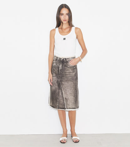 Tory Burch Overprinted Deconstructed Denim Skirt - Soft Sable Brown