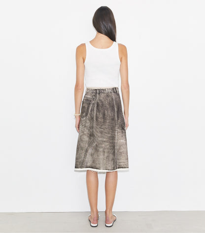 Tory Burch Overprinted Deconstructed Denim Skirt - Soft Sable Brown