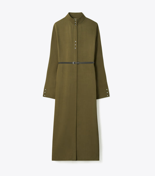 Tory Burch Satin Shirtdress - Olive Pesto