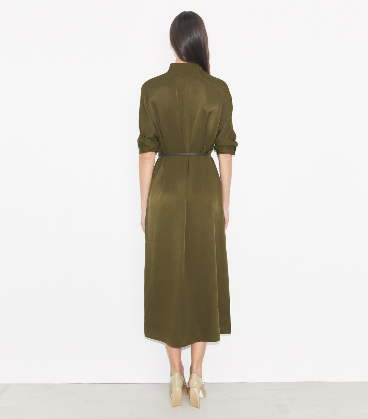 Tory Burch Satin Shirtdress - Olive Pesto