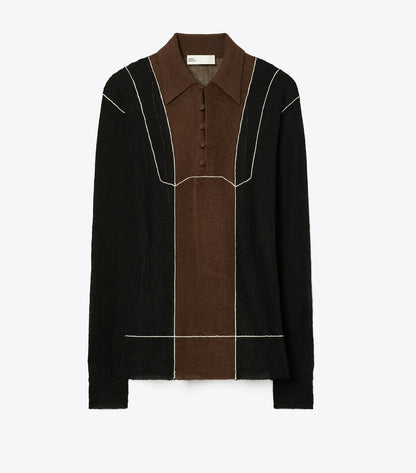 Tory Burch Colorblock Wool Sweater - Black / Chocolate