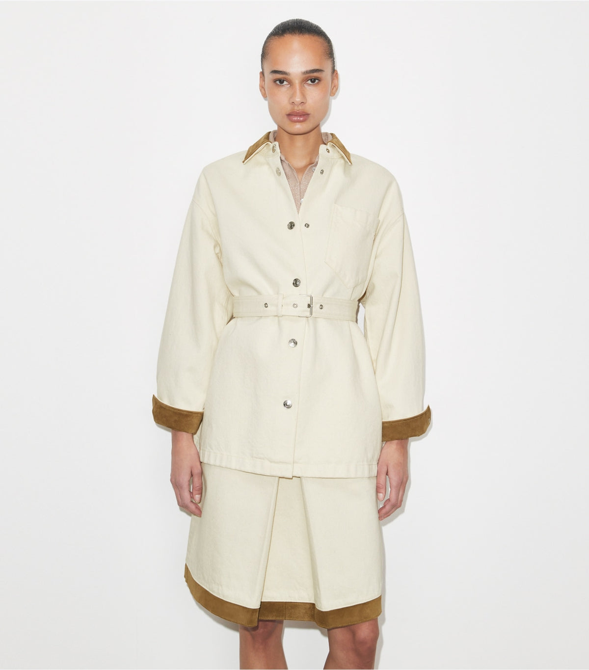 Tory Burch Button Down Denim Jacket - Beige