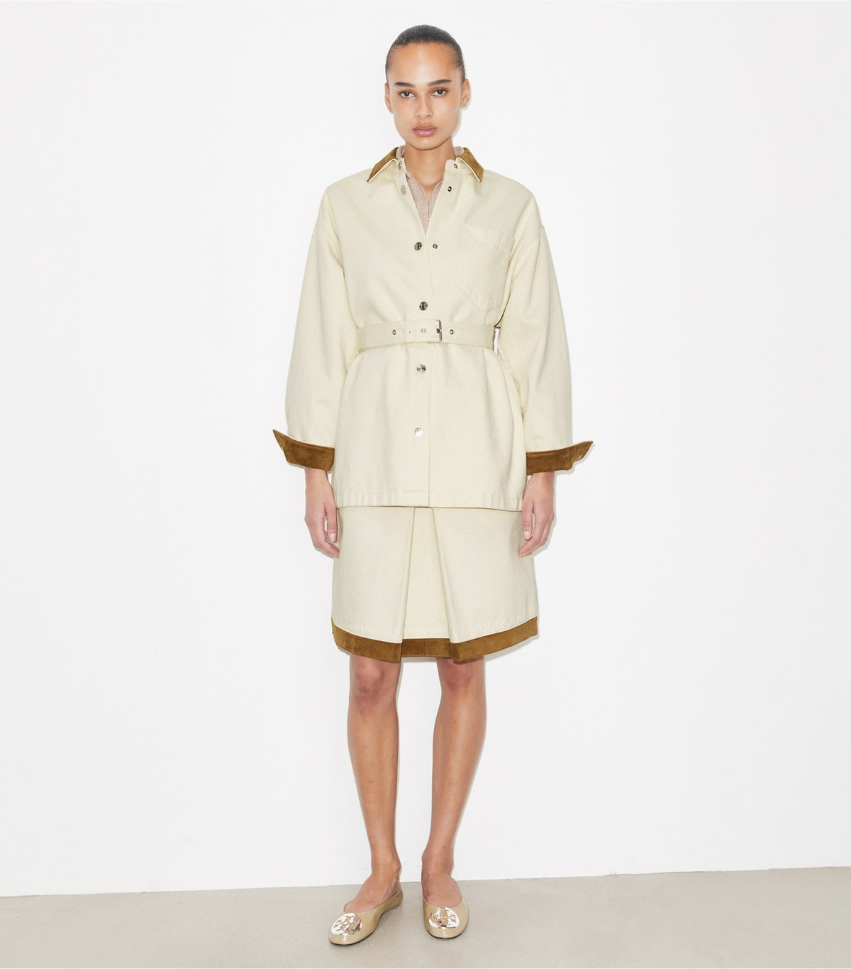 Tory Burch Button Down Denim Jacket - Beige