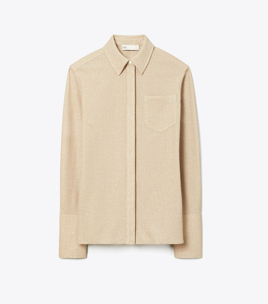 Tory Burch Jacquard Cuffed Top - Beige