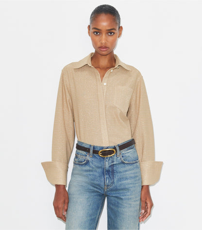 Tory Burch Jacquard Cuffed Top - Beige