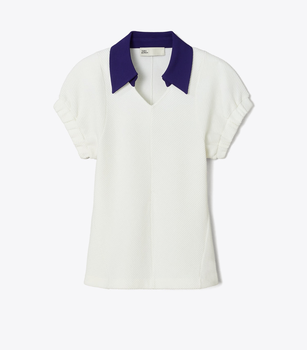 Tory Burch Cotton and Silk Polo - White / Ballpoint Blue