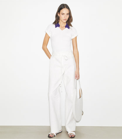 Tory Burch Cotton and Silk Polo - White / Ballpoint Blue