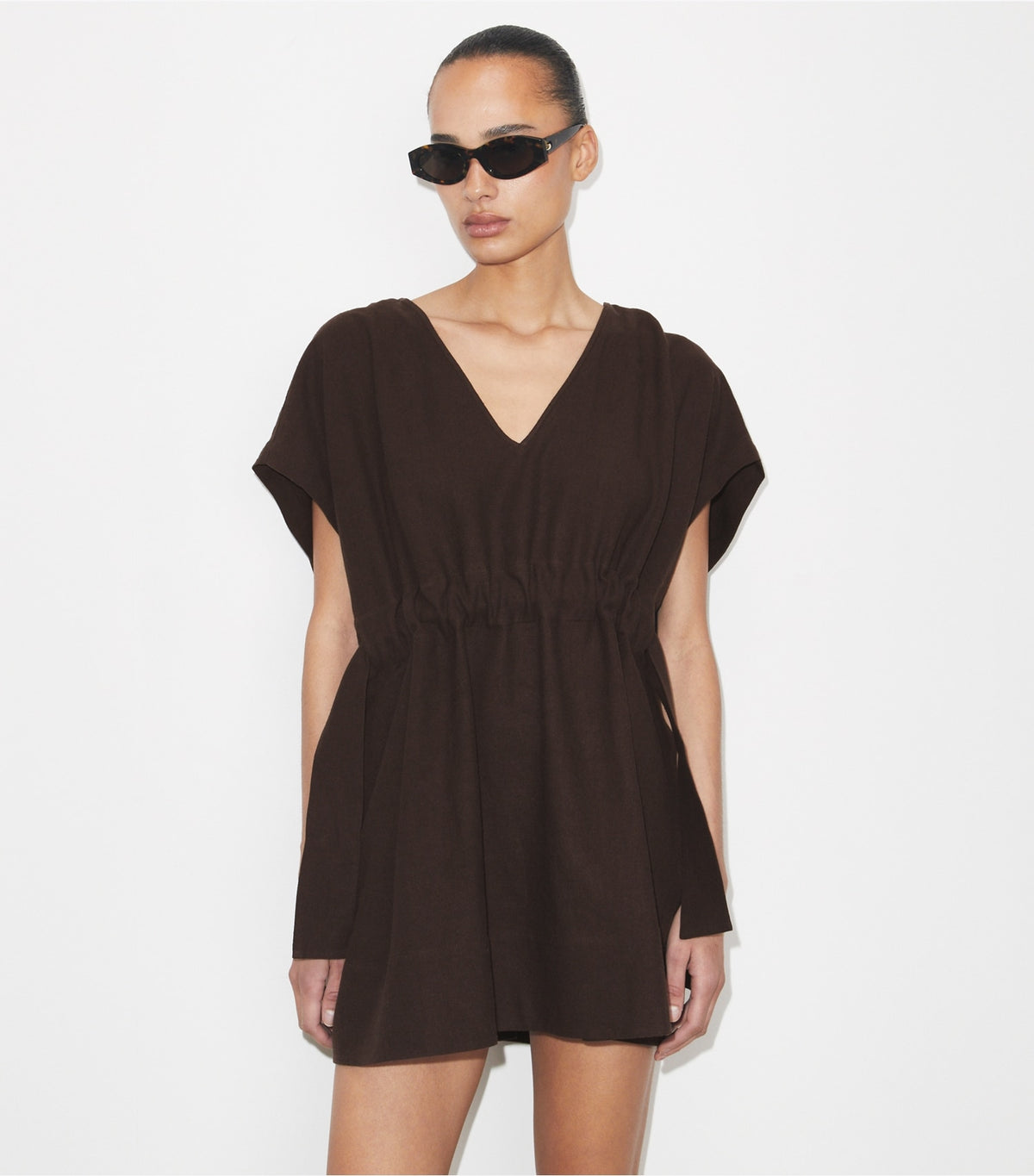 Tory Burch Belted Linen Dress - Dark Brown