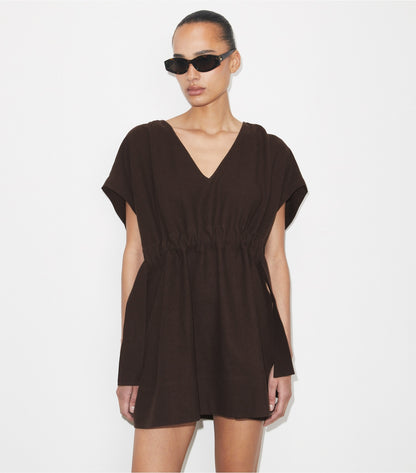 Tory Burch Belted Linen Dress - Dark Brown