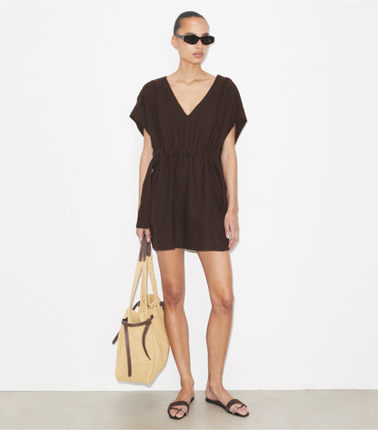 Tory Burch Belted Linen Dress - Dark Brown