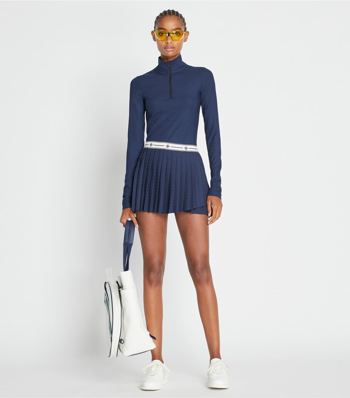 Tory Burch Cropped Jacquard Top - Tory Navy