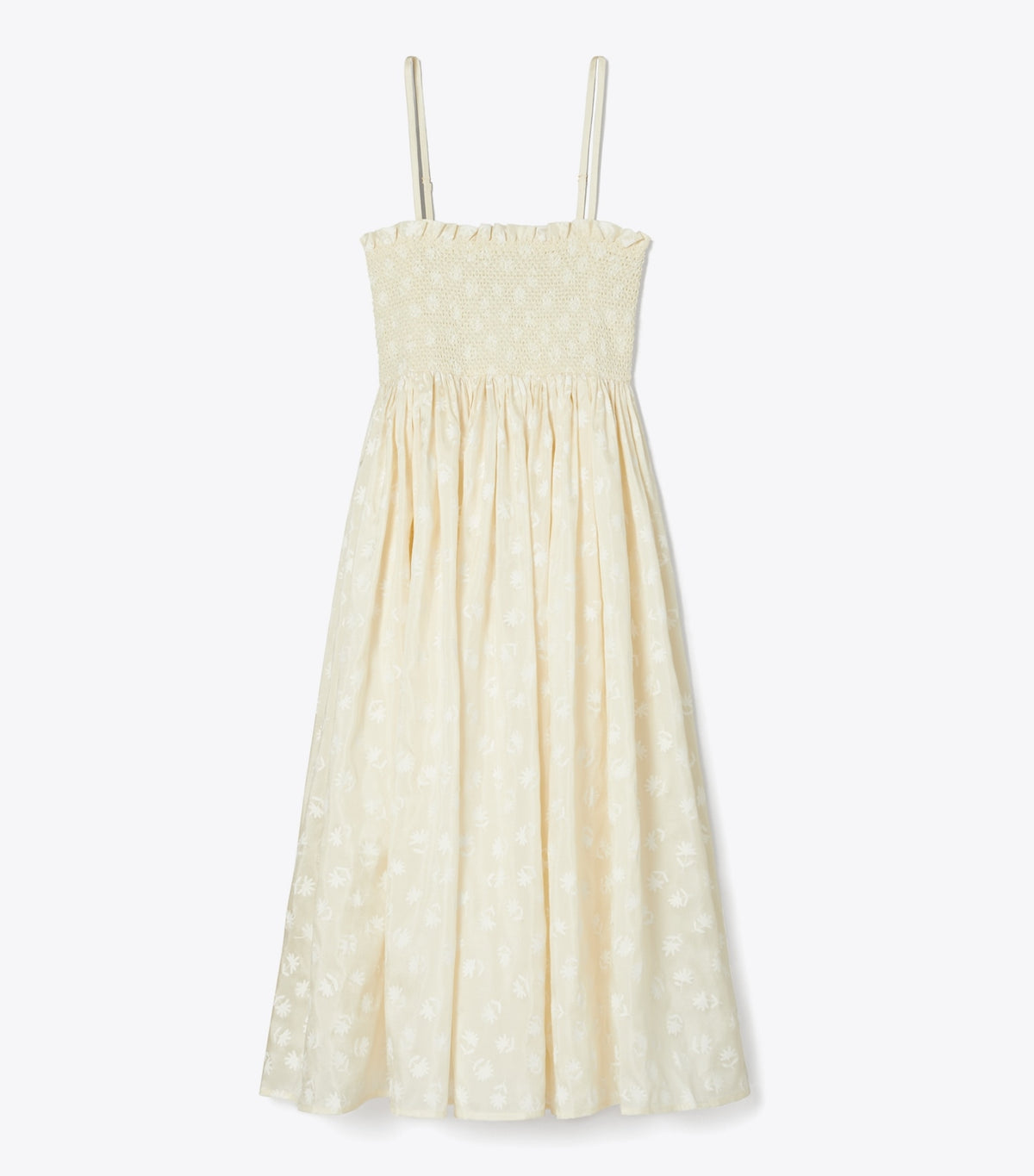 Tory Burch Strapless Smocked Silk Dress - Beige Scatter Daisy