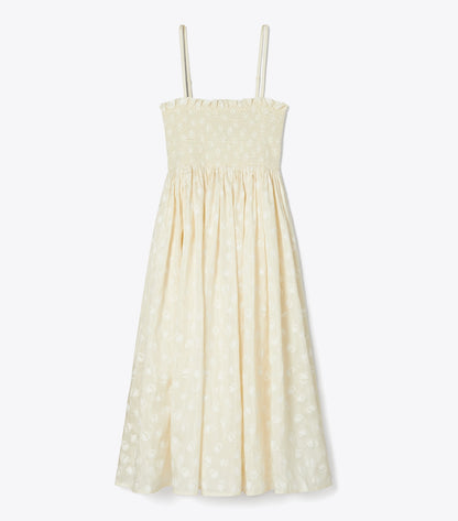 Tory Burch Strapless Smocked Silk Dress - Beige Scatter Daisy