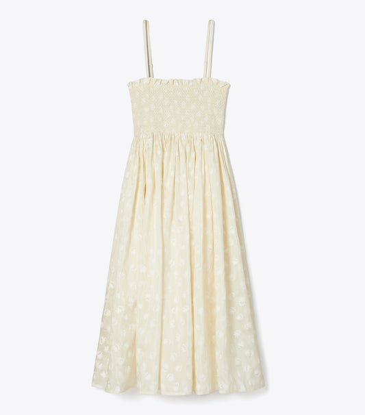 Tory Burch Strapless Smocked Silk Dress - Beige Scatter Daisy