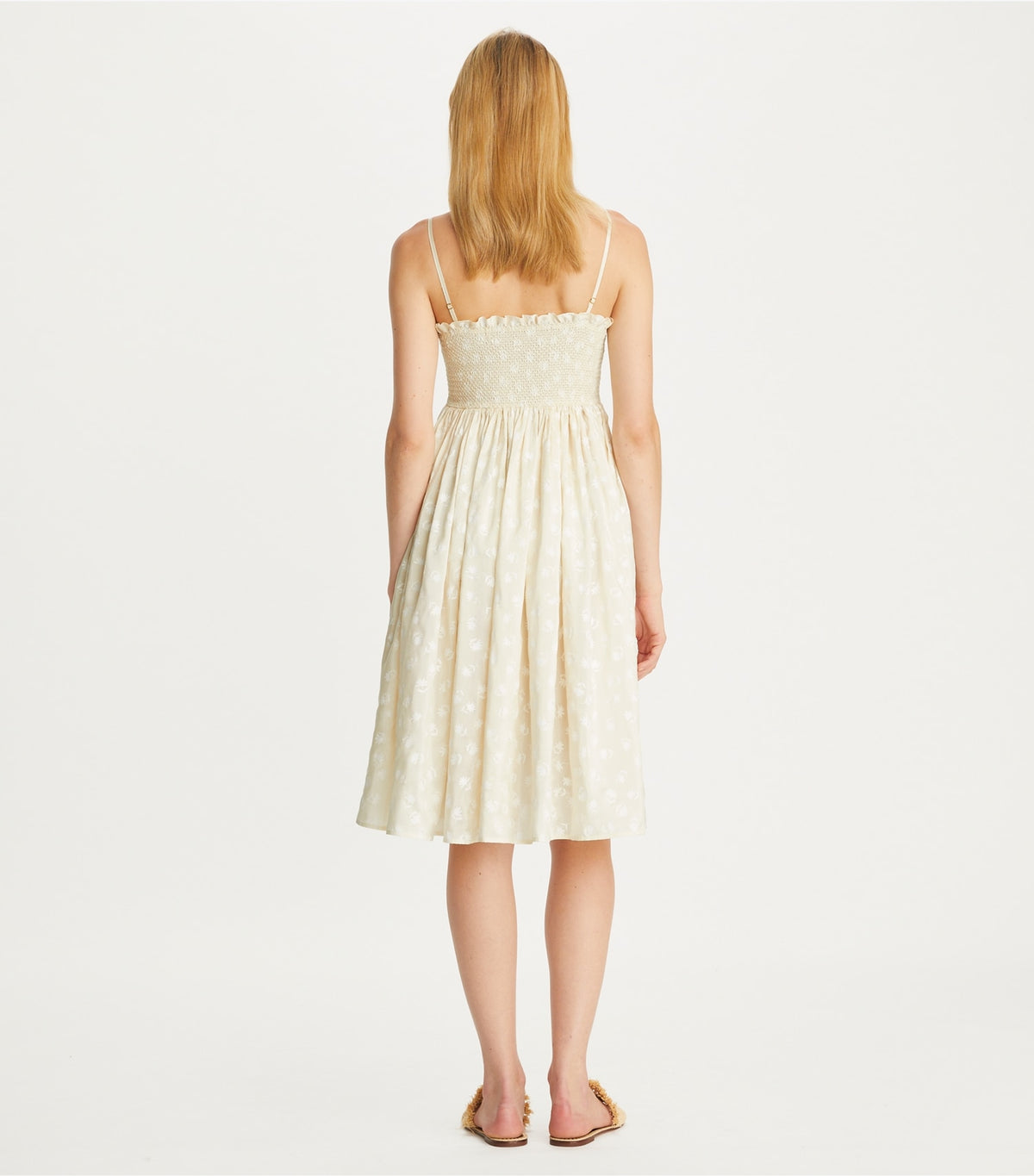 Tory Burch Strapless Smocked Silk Dress - Beige Scatter Daisy
