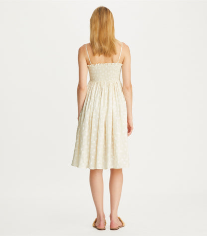Tory Burch Strapless Smocked Silk Dress - Beige Scatter Daisy