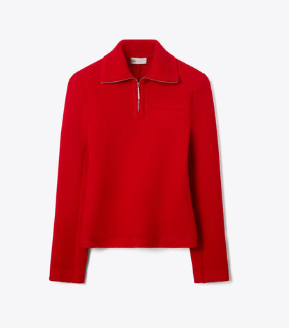 Tory Burch Half-Zip Wool Sweatshirt - Royal Red