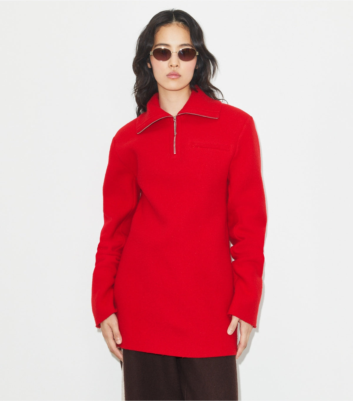 Tory Burch Half-Zip Wool Sweatshirt - Royal Red