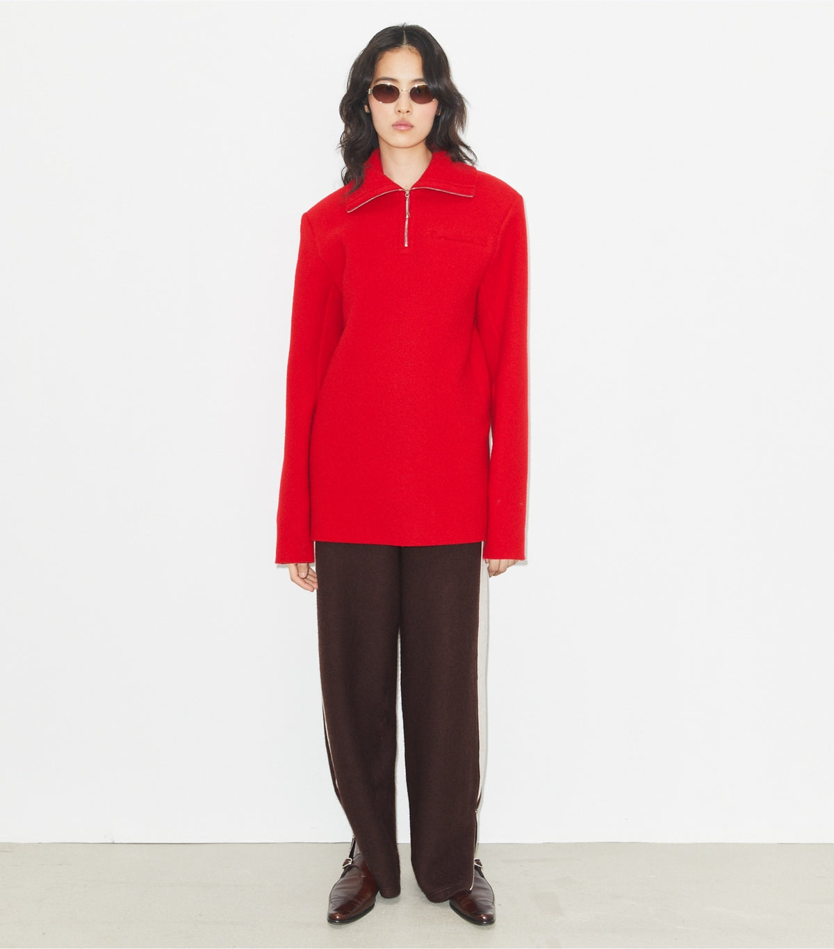 Tory Burch Half-Zip Wool Sweatshirt - Royal Red