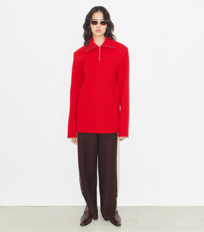 Tory Burch Half-Zip Wool Sweatshirt - Royal Red