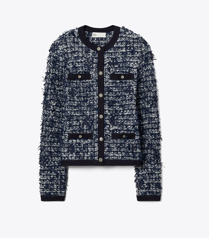 Tory Burch Kendra Tweed Cardigan - Navy / Ivory