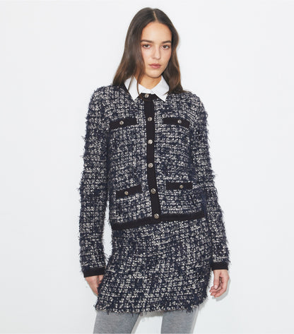Tory Burch Kendra Tweed Cardigan - Navy / Ivory