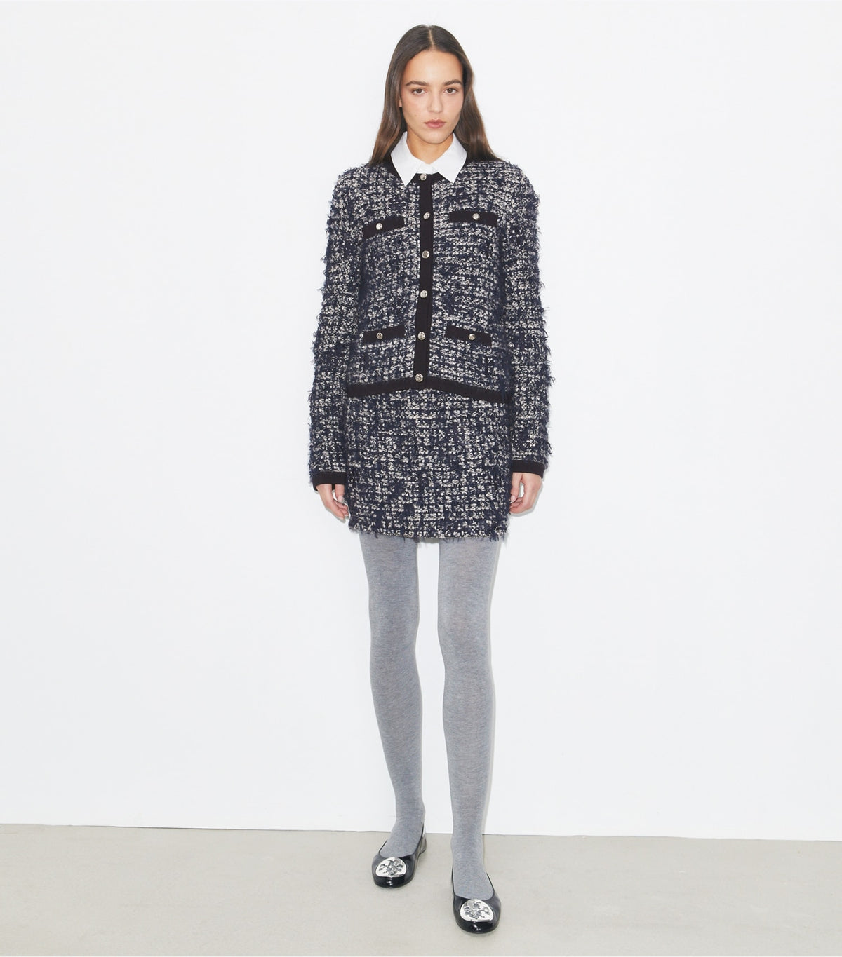 Tory Burch Kendra Tweed Cardigan - Navy / Ivory