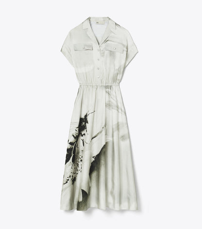 Tory Burch Printed Silk Twill Shirtdress - Gray Bee