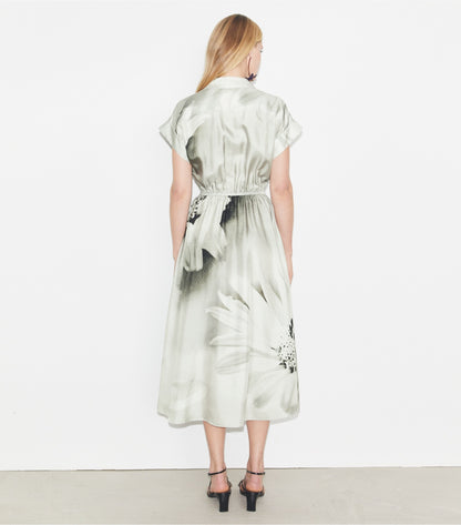 Tory Burch Printed Silk Twill Shirtdress - Gray Bee