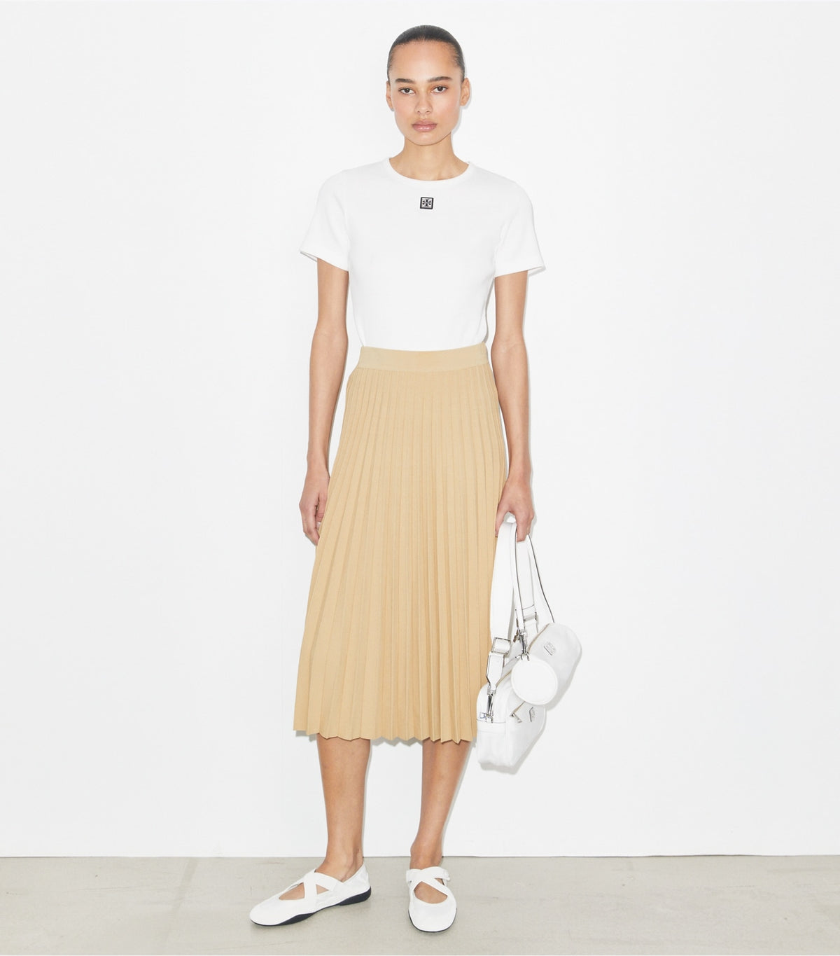 Tory Burch Pleated Viscose Skirt - Beige