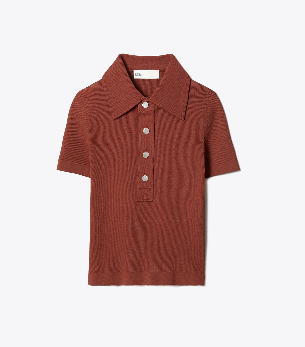 Tory Burch Viscose Ribbed Polo Sweater - Rich Manogany