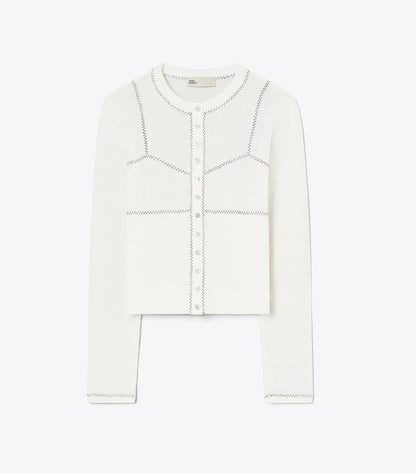 Tory Burch Cotton And Nylon Mesh Cardigan - White
