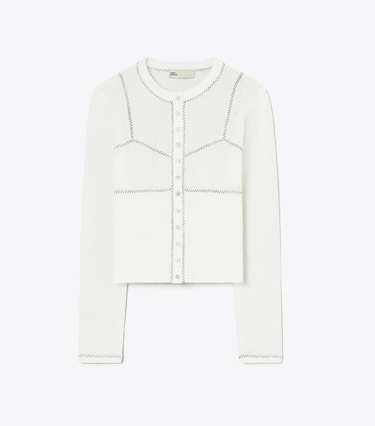 Tory Burch Cotton And Nylon Mesh Cardigan - White