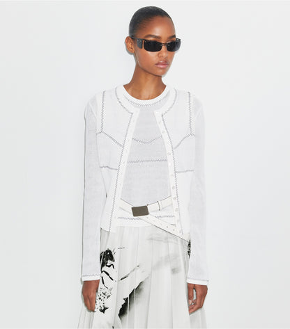 Tory Burch Cotton And Nylon Mesh Cardigan - White