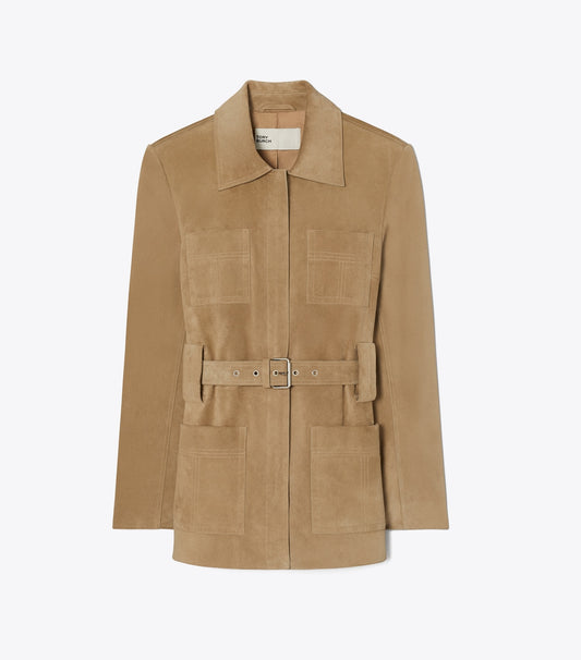 Tory Burch Belted Suede Jacket - Light Brown