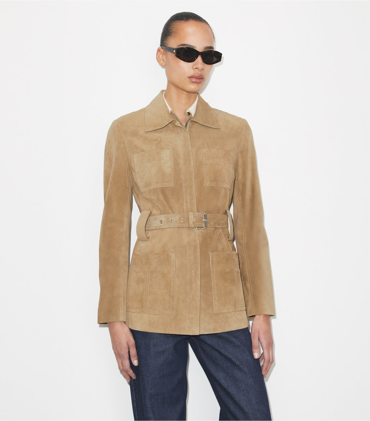 Tory Burch Belted Suede Jacket - Light Brown