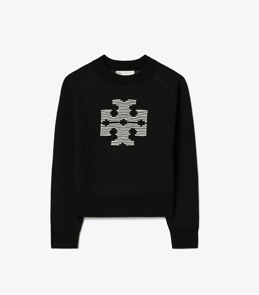 Tory Burch Wool Logo Sweater - Black / Light New Ivory