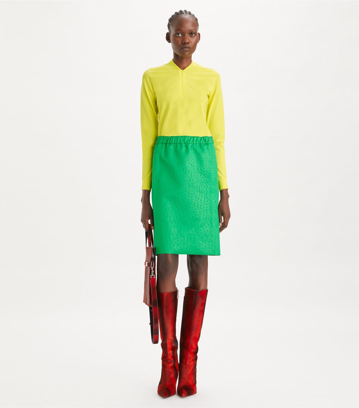 Tory Burch Embossed Satin Skirt - Spring Jade