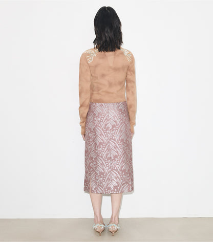 Tory Burch Silk Jacquard Skirt - Mauve Wispy Flower
