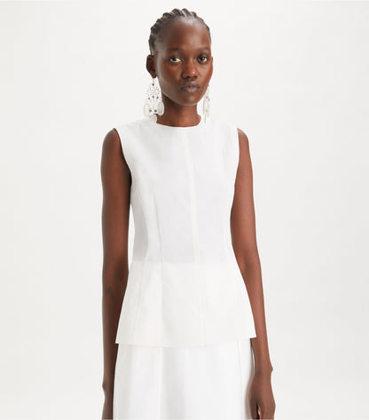 Tory Burch Sleeveless Cotton Poplin Top - White
