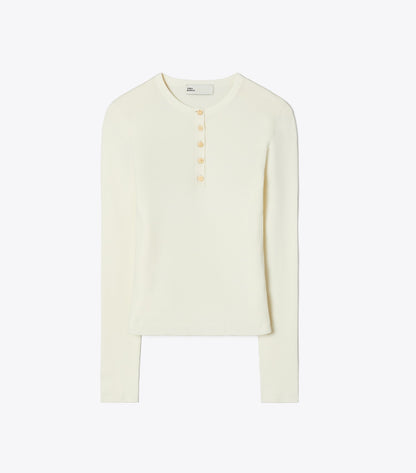Tory Burch Ribbed Viscose Henley - New Ivory