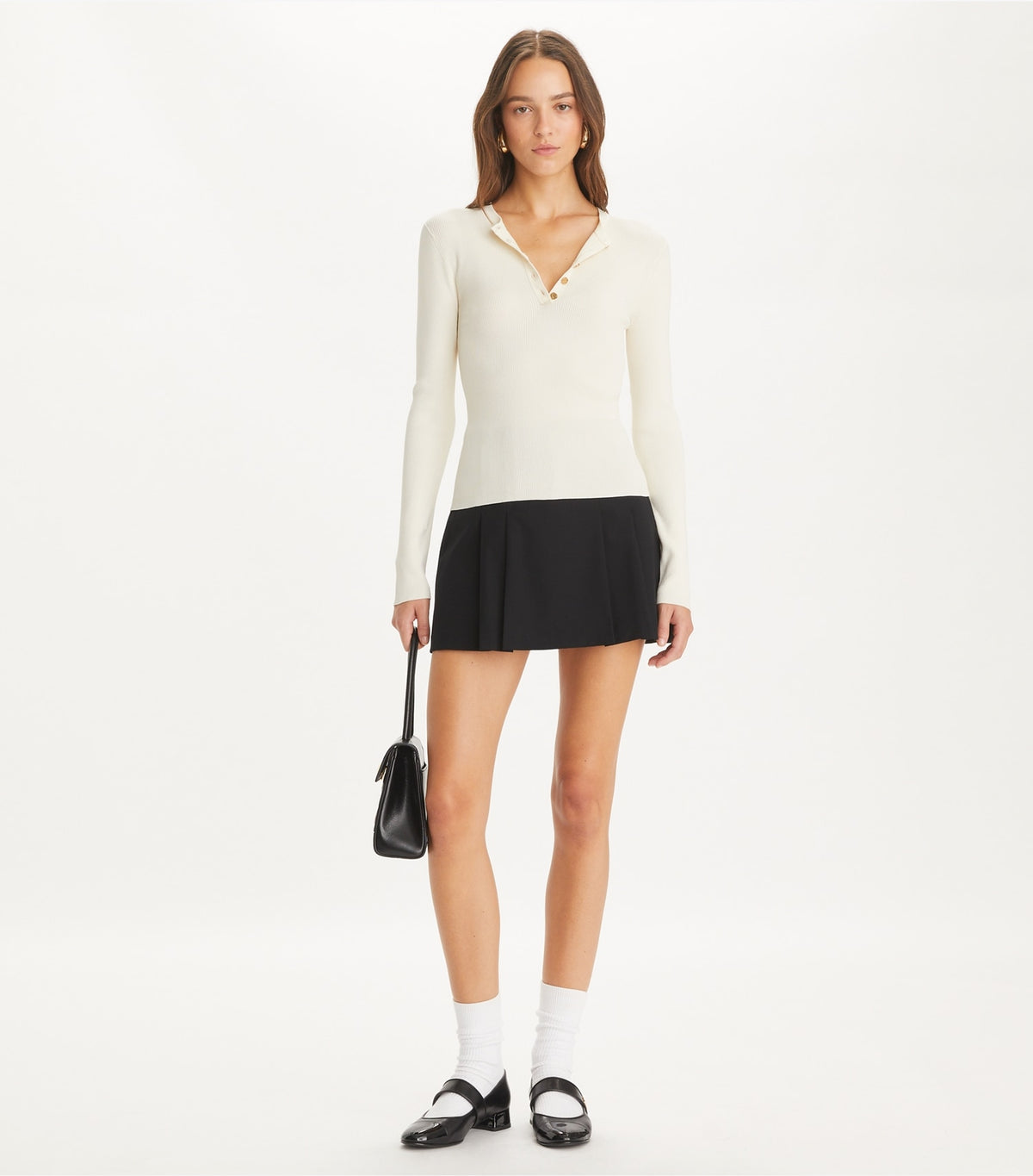 Tory Burch Ribbed Viscose Henley - New Ivory