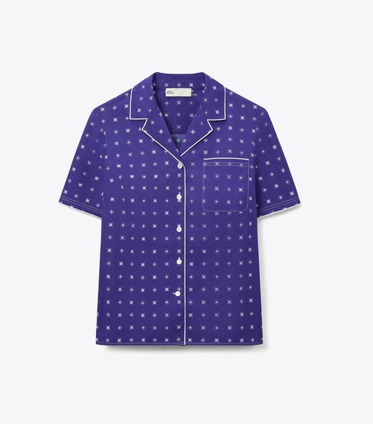 Tory Burch Twill Camp Shirt - Ballpoint Ink Nothing Ditsy