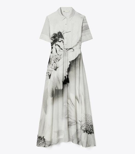 Tory Burch Silk Cotton Voile Shirtdress - Gray Bee