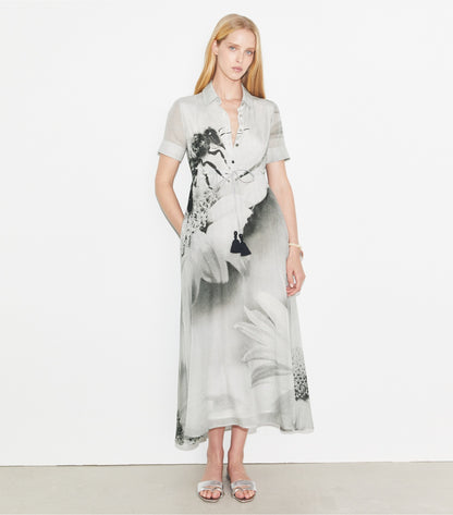 Tory Burch Silk Cotton Voile Shirtdress - Gray Bee
